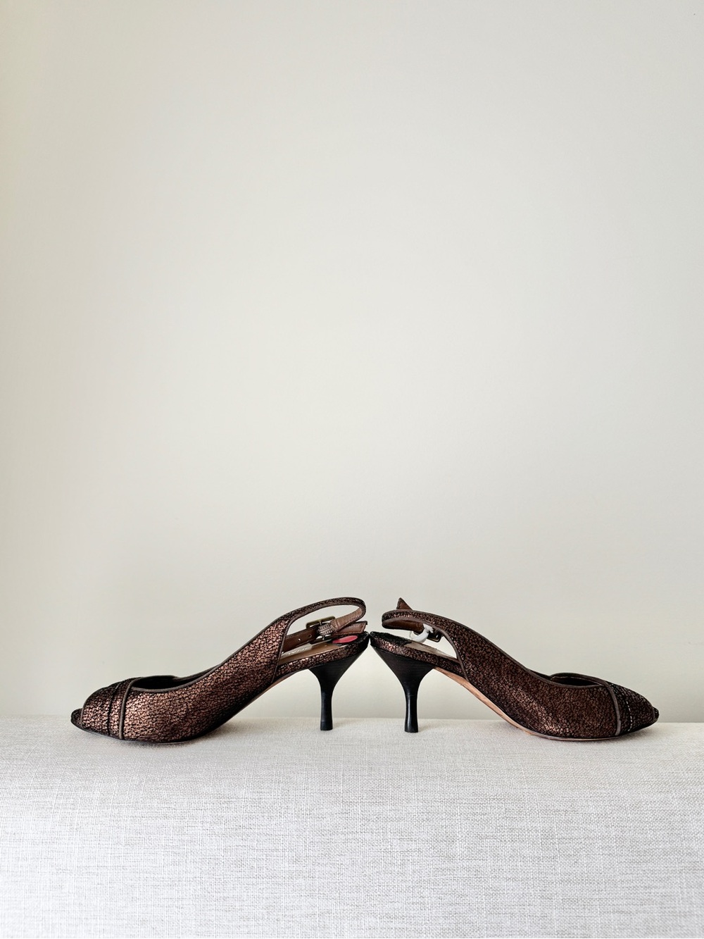 Donald J. Pliner Metallic Bronze Slingback kitten heels Brown Vintage Size 5.5